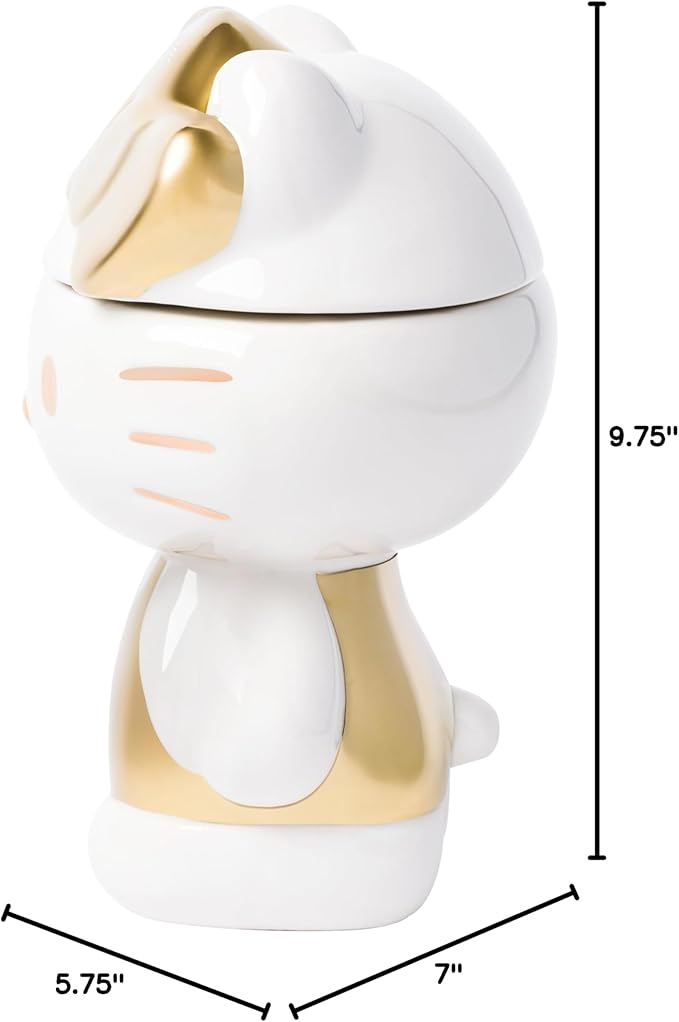 Silver Buffalo Sanrio Hello Kitty Gold Sculpted Ceramic Cookie Jar, 7” x 5.75” x 9.75”