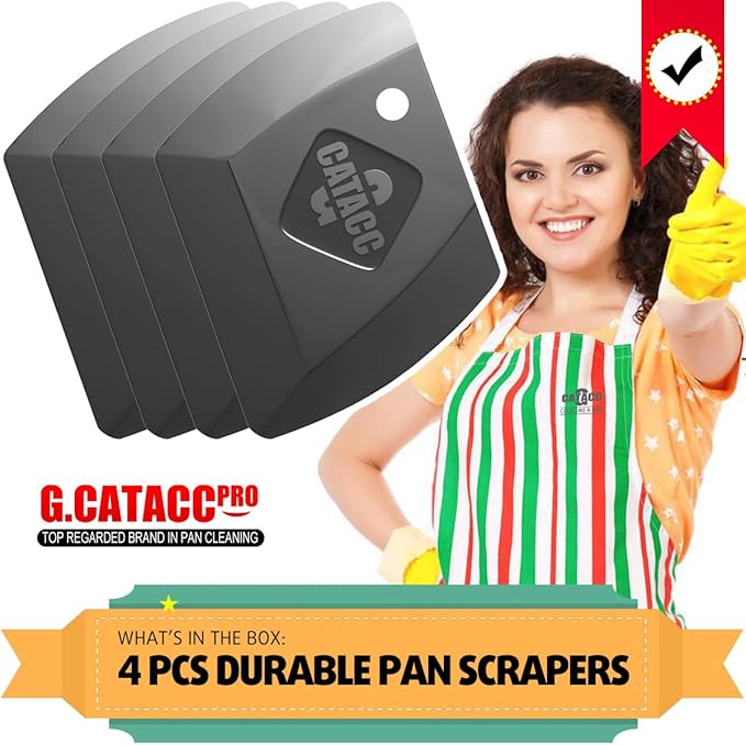 G.CATACC 4-Pack Pan Scrapers, Durable Plastic Dish Scraper Tool for Kitchen Cast Iron Pot Pan Skillets, Cookware Cleaning