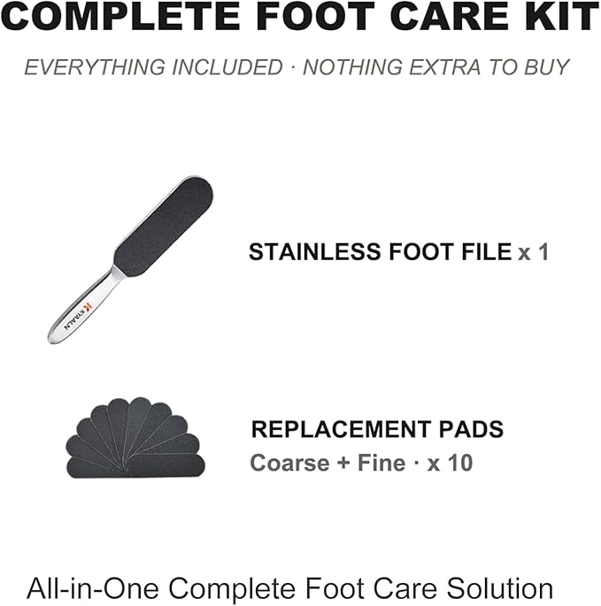 Stainless Foot File Callus Remover for Cracked Heels & Dead Skin — Pedicure Rasp with 10 Replacement Pads & 2 Exfoliating Foot Masks, Sandal Season Foot Care Kit (Premiunm Set(1pice File))