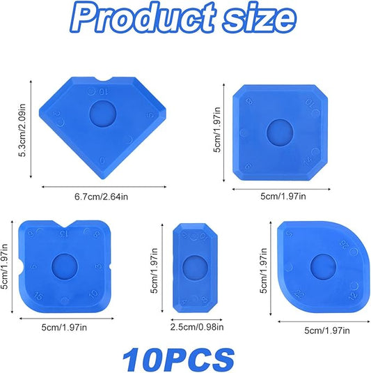 10pcs Plastic Caulking Tool, Sealant Caulk Silicone Finishing Remover Tool Reuse Grout Scraper Portable Sealant Finger Smoothing Grout Scraper for Bathroom Floor Window Sealing Sink Joint (Blue)