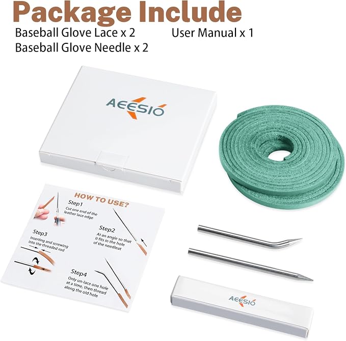 Softball Baseball Glove Lace, Mitt Lace Repair Kit Includes 2 Leather Laces and Lacing Needle for Catcher's Glove