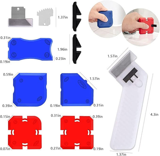 11 Piece Set ,Professional Caulking Tool Kit with Sealant Finishing Tools,Easy Silicone Caulking with Guides,Caulk Removal Tools and Fill Removal Tool Silicone Fill