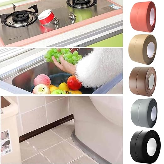 3 Rolls Self-Adhesive Caulk Tape - Waterproof Peel and Stick Sealing Strip (1.5"x10.5 Ft, Black) for Bathtub, Shower, Sink, Toilet Edge Protector & Kitchen Countertop - No Mess Alternative to Caulking