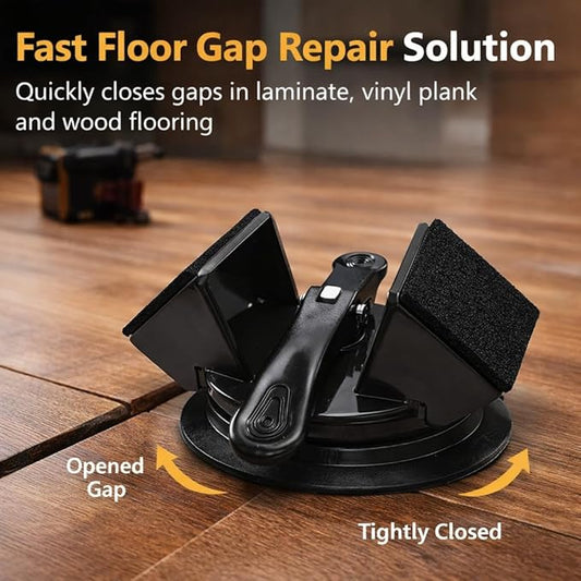 Floor Gap Fixer Tool, Heavy Duty Suction Cup Floor Gap Repair Tool for Vinyl Plank Laminate Flooring, 45° Striking Surface Plank Grabber with Gap Cutter, 5 Adhesive Pads Included, Black
