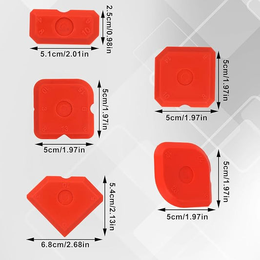 Tinoaly 10pcs Caulking Tool Kit, Silicone Reusable Sealant Grout Finishing Tool Set Portable Sealant Scraper Suitable for Kitchen Bathroom Floor Sink (Red)