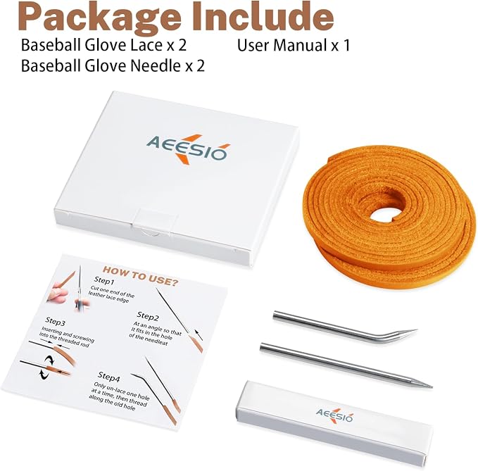 Softball Baseball Glove Lace, Mitt Lace Repair Kit Includes 2 Leather Laces and Lacing Needle for Catcher's Glove