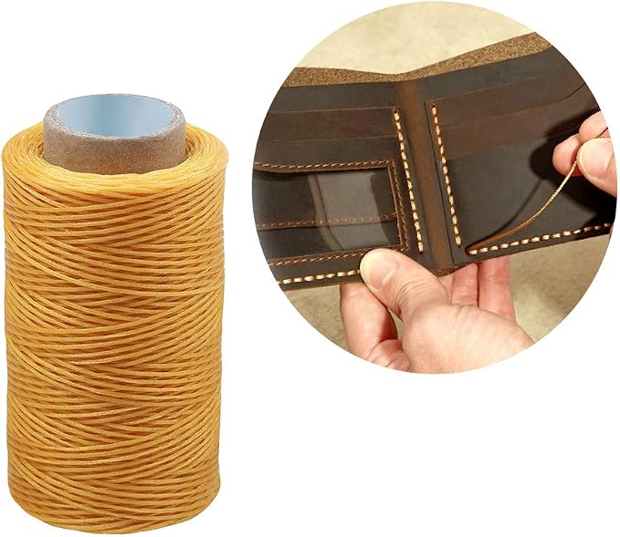 284 Yards Waxed Thread, 210D Heavy Duty Upholstery Wax Thread for Leather Sewing,0.8mm Flat Waxed Linen Cord for Bookbinding/Shoe Repairing/Leather Projects