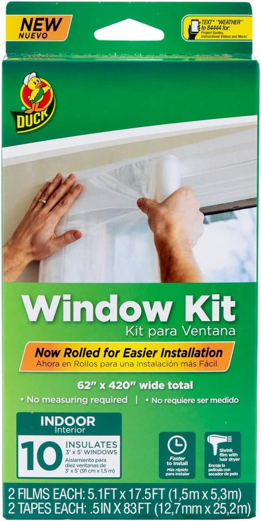 Duck Brand Window Insulation Kit - Winter Seal Kit Fits up to 10 Windows - Rolled Shrink Film Cuts to Size for Easy Indoor Installation - Tape Included - 62 in. by 420 in.- Clear