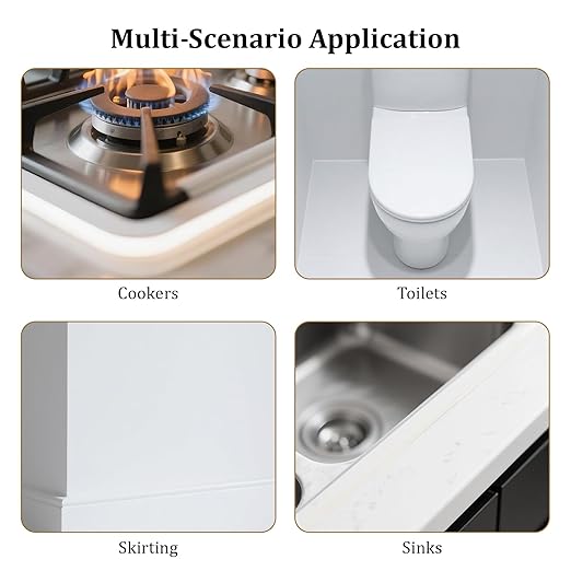 2 Pack Caulk Tape 0.3" x 20', Waterproof Self Adhesive Caulk Strip, Narrow White Caulk Strip for Toilet Sealer, Toilet, Kitchen, Bathroom, Sink, Shower, Bathtub Edge Protector, PVC Caulking Tape (2)