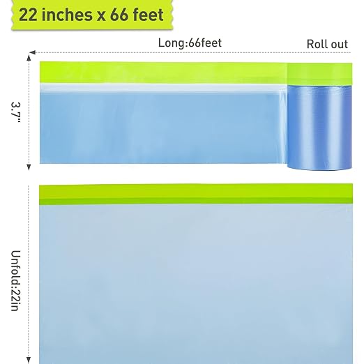 Tangibay Pre-Taped Masking Film for Painting - 22" x 66' Painters Plastic Sheeting with Automotive Paint Tape and Drape for Covering Cars, Walls, Windows and Furniture Protection (3 Rolls)