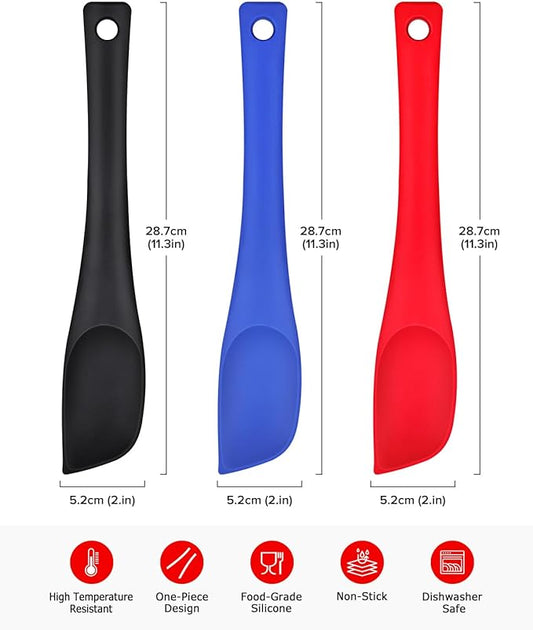 Silicone Scraper Spatula Set, BPA Free Food Grade Rubber Spatulas, Flexible Baking Mixing Tool, Heat Resistant Bowl Scrapers for Nonstick Cookware, 3 Pack (11.3 inch)