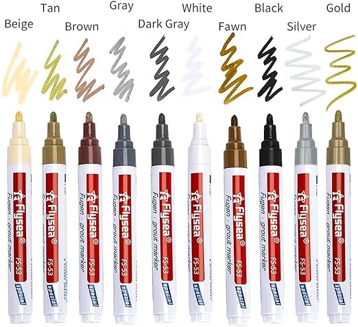 10-Piece Tile Repair Kit - Wall Grout Color Pen, Gap Filler, Renew Marker for Tiles, Floor, Kitchen, Bathroom (Fawn)