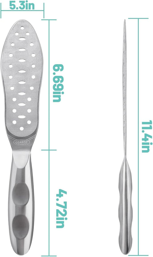 Foot File Callus Remover Stainless Steel Double Sided Foot Scraper, Foot Rasp for Dry and Wet Skin, Pedicure Tool for Feet Hard Skin and Cracked Heels