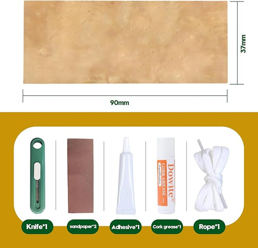 Clarinet Cork Replacement Kit with Adhesive & Grease, All-in-One Woodwind Instrument Neck Joint Repair Set, 3 Natural Corks (37x90mm), Knife, Sandpaper & Rope for Beginners