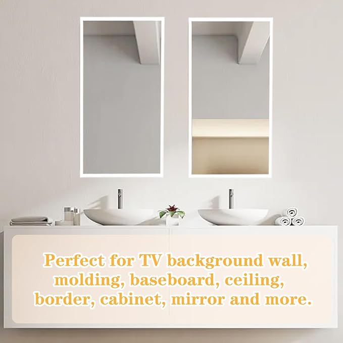 White Molding Trim Peel and Stick, Faoaatin 10Ft Premium Flexible Mirror Border Design for Tile Edges, Furniture Accent, and Kitchen Backsplash Decor
