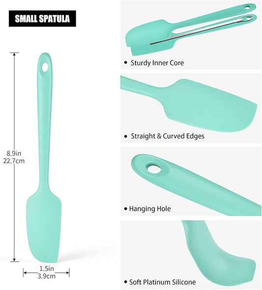 600°F Heat Resistant Small Spatula, Doosu Mini Food-Grade Silicone Bowl Scraper Compact Flexible Kitchen Cooking Baking Tool for Scraping Jar Jams Nut Butters & Mixing Stirring Sauce (Aqua Sky)