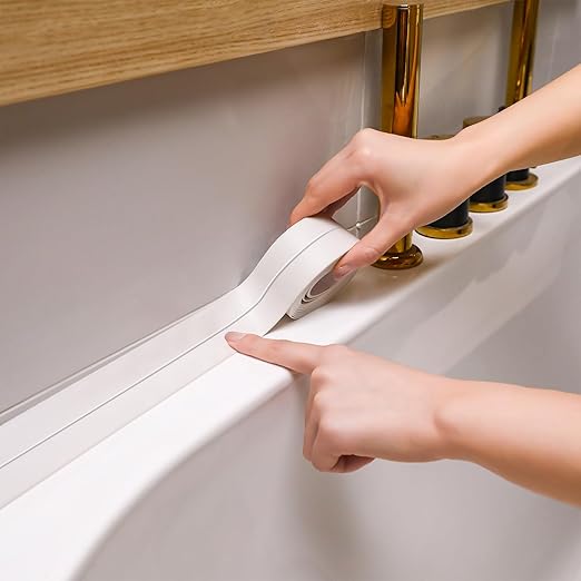 Frienda White Caulk Tape 10.5' x 1.5'' Waterproof Self Adhesive Caulk Strip Bathtub Sealant Tape Sealing Strip Oil Proof Bathroom Sealant for Kitchen Floor Wall Edge Protector(PE)