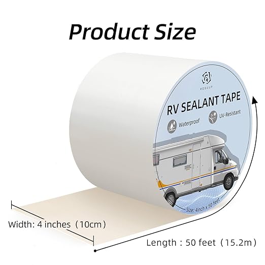 RV Roof Repair White Tape, 4 Inch X 50 Feet, RV Repair Seal Tape for Camper Roof Repair, Trailer Roof Sealant, Stop Camper Roof Leaks, UV-Resistant, Weatherproof, White