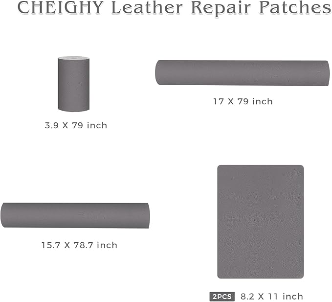CHEIGHY Leather Repair Kit for Furniture - Advanced PU, Strong Self Adhesive Leather Repair Patch for Couch 17X79 inch Vinyl Repair Tape for Car Seat Upholstery Sofa Office Chair (Grey)