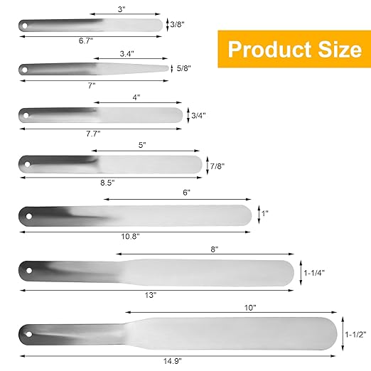 Caulking Spatula Tool Kit, 7 Pcs Stainless Steel Multi Purpose Caulking Tools, Scraper Head Widths 3/8“ to 1-1/2”, Suitable for Kitchens, Bathrooms, Windows
