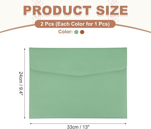 PATIKIL 2Pcs PU Leather A4 File Folder, Document Holder Envelope Waterproof Napa Texture Filing Organizer Portfolio Folder Case with Magnetic Snap Closure for Home Office, Green, Brown