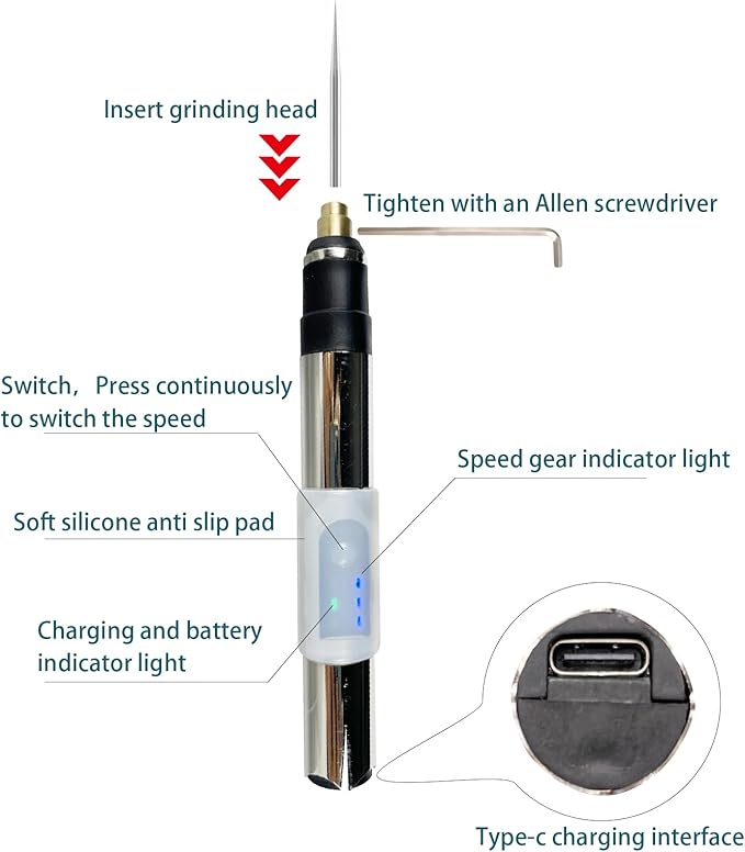 Circuit Board Grinder Chip Grinding Pen Damaged Screw Removal for Cellphone Microcircuit Grinder Cell Phone Repair Tool Rechargeable 11 Grinding Heads 3 Speed Adjustable