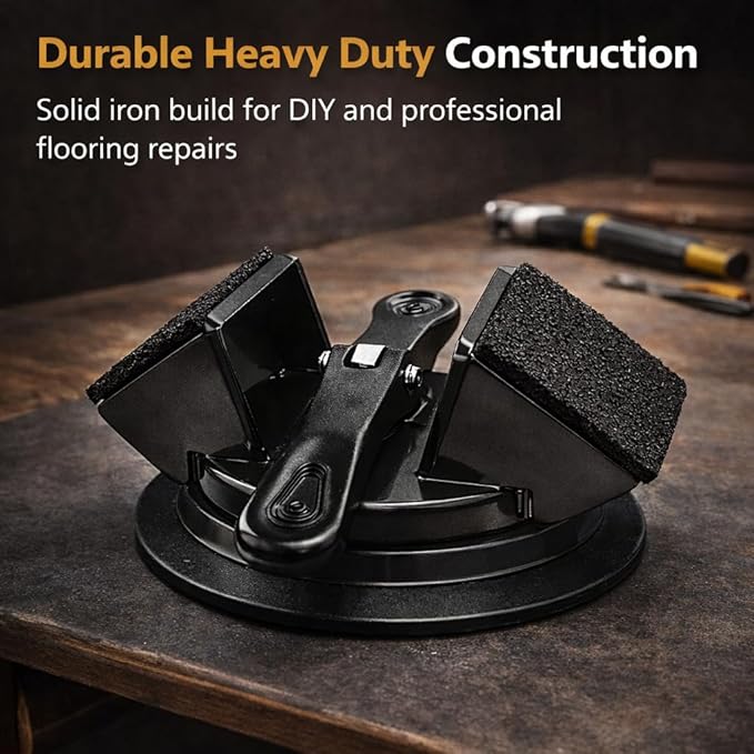 Floor Gap Fixer Tool, Heavy Duty Suction Cup Floor Gap Repair Tool for Vinyl Plank Laminate Flooring, 45° Striking Surface Plank Grabber with Gap Cutter, 5 Adhesive Pads Included, Black
