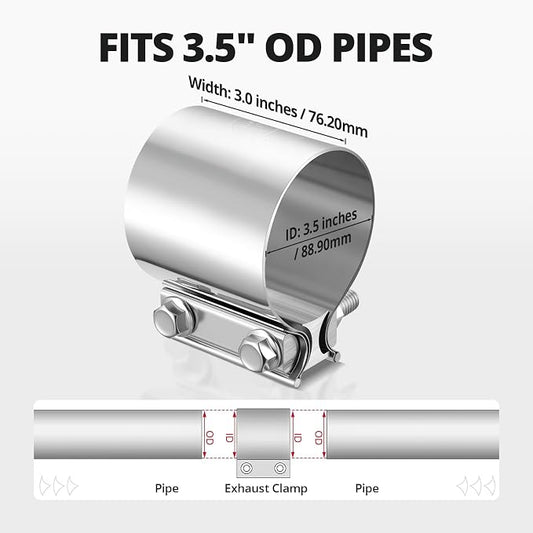 EVIL ENERGY 3.5 Inch Exhaust Clamp, 3 1/2" Butt Joint Band Clamp Sleeve Coupler Stainless Steel for Pipes, Mufflers, Catalytic Converters 4PCS