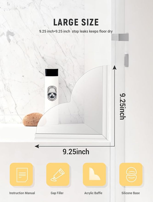 EVOULTES 2 Pack Large Shower Splash Guard Kit, Upgrade 9.25 x 9.25 Bathtub Shower Water Splash Guards, Self-Adhesive Shower Guards to Keep Water in Shower, Shower Water Blocker from Splashing Out