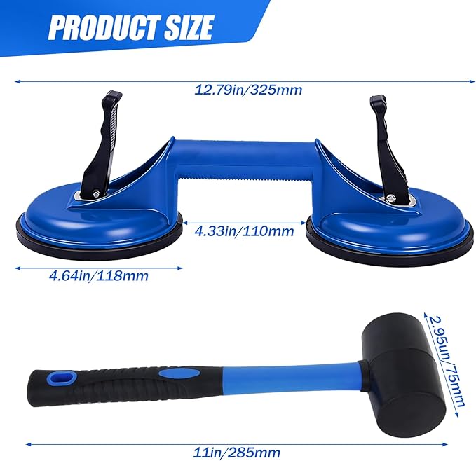 Floor Gap Fixer Tool for Laminate Floor Gap Repair,Floor Repair Kit with Suction Cup and Mallet,Perfect for Floor Gap Closing Repair Tool,Not Suitable for Scraped Surface Floor(Double disc blue)