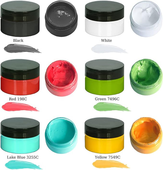 6 Jars Chalk Paste Paint Set, Silk Screen Stensils Ink, Self Adhesive Mesh Screen Stencil Ink, Art Craft Paint Chalkboard Ink Paste for DIY Home Decor.