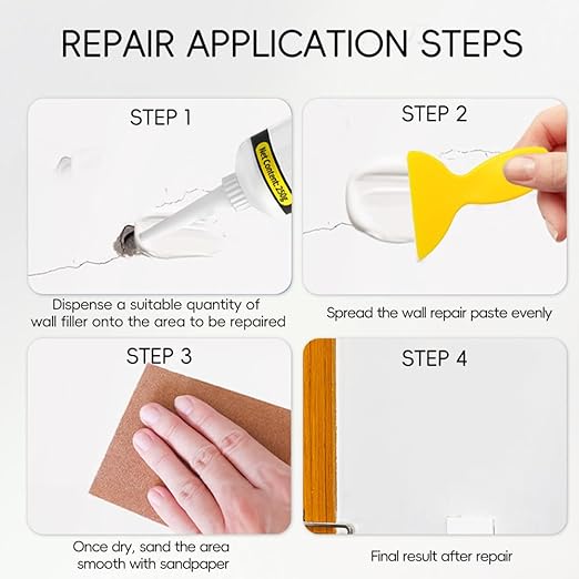 Drywall Repair Kit with Scraper, 250g Wall Repair Putty, Easy Fix for Mildew, Peeling Paint, Graffiti, Quickly Repair Wall Cracks, Dents & Scratches