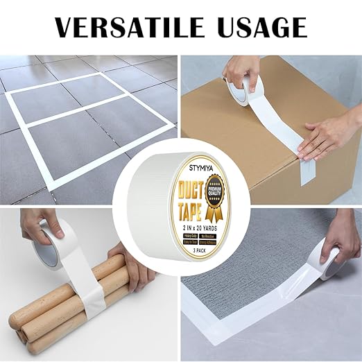 White Duct Tape Bulk Pack Heavy Duty: Wide Waterproof Outdoor Duck Furniture Repair Tape - Strong Adhesive Weather UV Resistant No-Residue Masking Tapes Patterns Variety Pack (6, White)