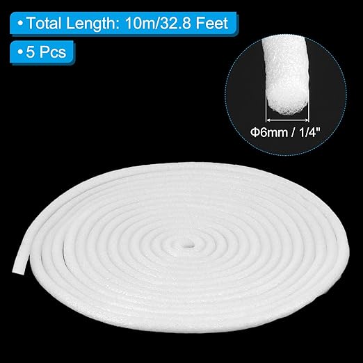 PATIKIL 1/4 Inch x 32.8 Feet Backer Rod for Gaps and Joints, 5pcs Foam Rope Caulk Crack Joint Filler Roll Seal Weather Strip for Home Construction Car