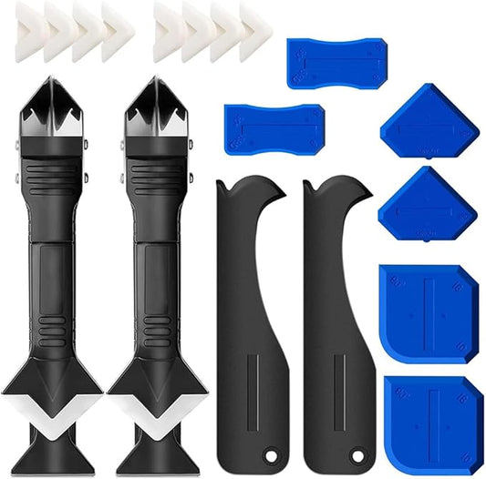 Silicone Caulking Tool, 3 in 1 Silicone Remover Multi Tool, Glazing Compound Finishing Tool, Caulk Remover Tool, for Bathroom,Kitchen,Floor,Window,Sink Joint,Frames Seal(2 sets)