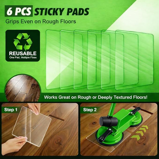 Floor Gap Fixer Tool, 45° Striking Surface Floor Gap Repair Tool with Dual Suction Cup, Made of Iron. with 6pcs Sticky Pads for Fixer Laminate/Vinyl Flooring Tools
