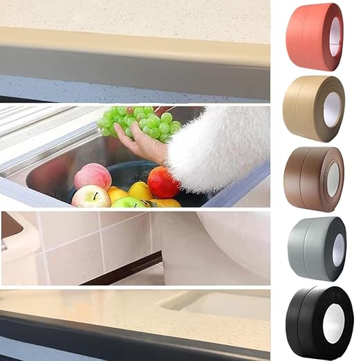 Caulk Strip Waterproof and Oil-Proof Caulking Sealing Tape for Cooktop Self Adhesive Caulk Tape for Sink Toilet Bathroom Wall Edge Bathtub Caulk Strip Tape (Beige 3 pcs(1.5" x10.5 Ft x3pcs))