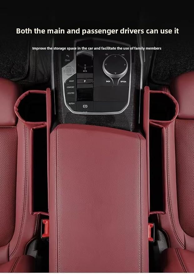 Alymarr Leather Car Seat Gap Filler, Center Console Organizer Multifunctional Auto Console Side Storage Box with Cup Holders,Car Accessories,Magnetic Leather Sunglasses Holder,Phone Key Storage