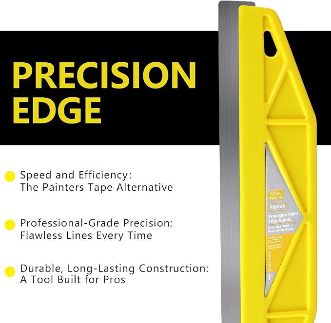12-Inch Paint Edger & Trim Guard | Stainless Steel Straight Edge Tool | Painters Tape Alternative | Creates Crisp, Clean Pro-Grade Lines on Walls & Ceilings(Yellow)