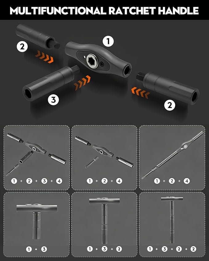 Saker 42-in-1 Magnetic Screwdriver Kit with T Handle Multi-Bit Ratchet Screwdriver Set for Home, Computer, Bicycle, Furniture, DIY Gifts Dark Grey