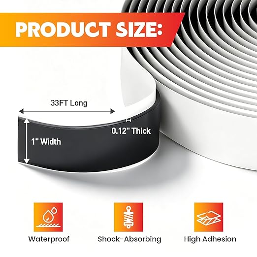 LLPT Butyl Tape White 1/2 Inch x 33Ft Tight Seal for Leak Proof EPDM RV Repair Window Glass Boat Sealing Roof Pipe Patching(WST053)