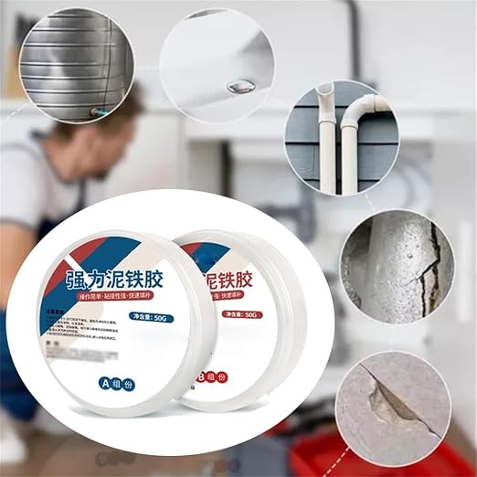 Heavy-Duty Iron Mud Adhesive for Repairs, Plastic Steel Repair Mud Iron Adhesive, Heavy Duty Waterproof Sealant Mastic for Metal Pipes, PVC Pipes, Wall Holes, Ceramics (Gray)