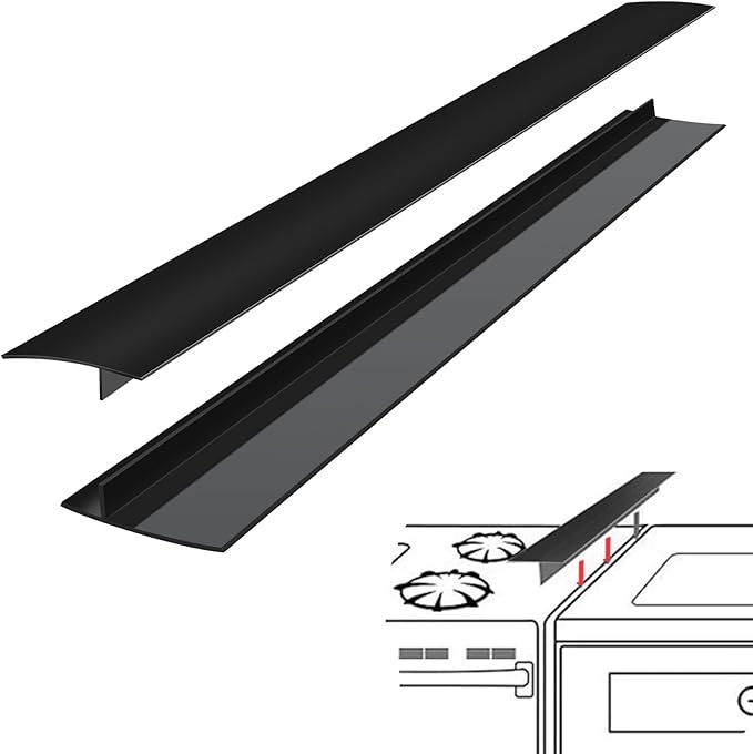 SEVCHY Silicone Stove Gap Covers (2 pack), Oven Gap Filler, Heat Resistant Stove Gap Filler, Seal Gap between Stovetop and Counter, Easy Clean (25 inch, Black)