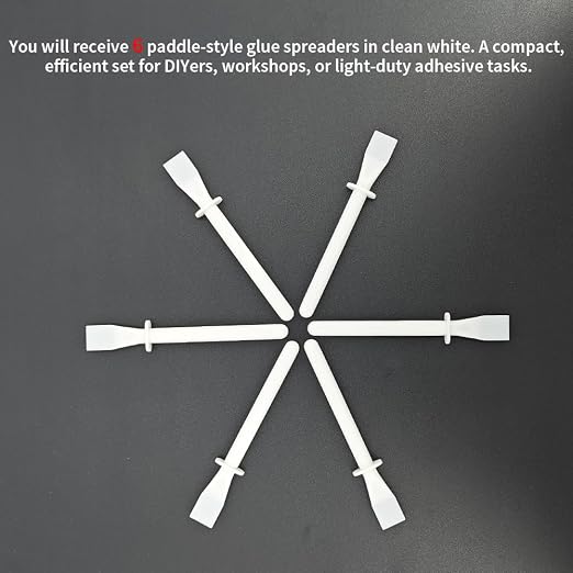 6Pcs White Plastic Glue Spreader Smear Plate Scraper Sticks Brushes Durable Flexible Easy to Clean Glue Applicator Spatula Kit Gap Filling Tool for Woodworking Leather Adhesive Projects