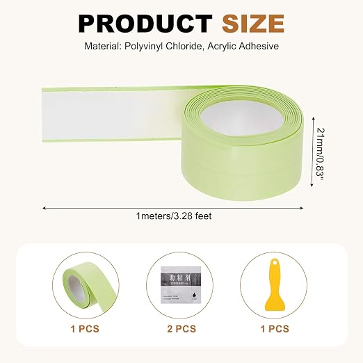 uxcell Caulk Tape Waterproof, 0.83 Inch x 3.28 ft Self-Adhesive Sealant Sealing Strip Caulking Sealant Tape PVC with Tool for Kitchen Sink Toilet Bathroom Bathtub Floor, Green
