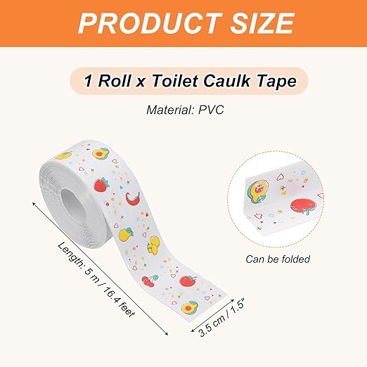 PATIKIL Caulk Tape Waterproof Self Adhesive, PVC Toilet Caulking Sealant Strip Bathtub Caulk Sealing Strip Tape for Bathroom Kitchen Countertop, Fruit (1.5 Inch x 16.4 Ft)
