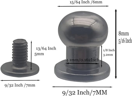 Denailey 12 Sets Solid Brass Round Head Button Stud Screw Leather Rivet Chicago Screws Button Rivets for Leather Craft Belt Wallet Handbag Repairs Decoration (Round Head Size 6mm, Shiny Gunmetal)