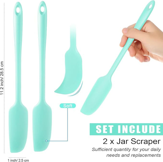 Patelai 2 Pieces Silicone Jar Spatula Long Handle Non-stick Rubber Scraper Heat Resistant Spatula Silicone Scraper for Jars, Smoothies, Blenders Cooking Baking Stirring Mixing Tools (Mint)