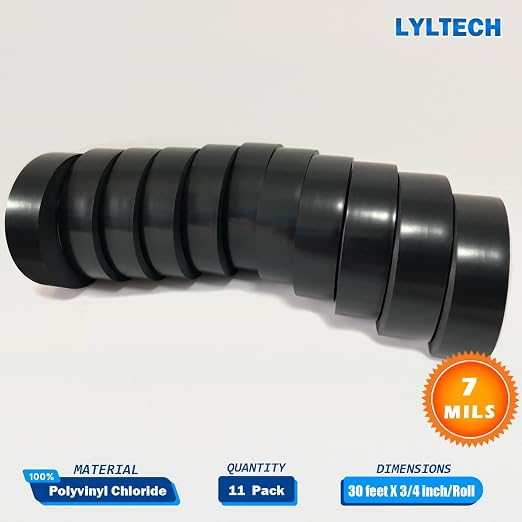 LYLTECH Black Vinyl Electrical Tape 8 Rolls 7mil 3/4in x 30ft | Waterproof strong adhesive durable easy wrap insulation tape, high temperature resistant for general electric wiring use