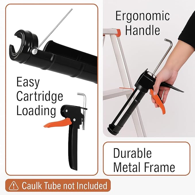 ADAK - Professional Caulking Gun, 10:1 Thrust Ratio, Caulking Gun No Drip, Hand Tool for Silicone & Sealant Application, Smooth Pressure Caulk Gun, Caulking Gun Tool